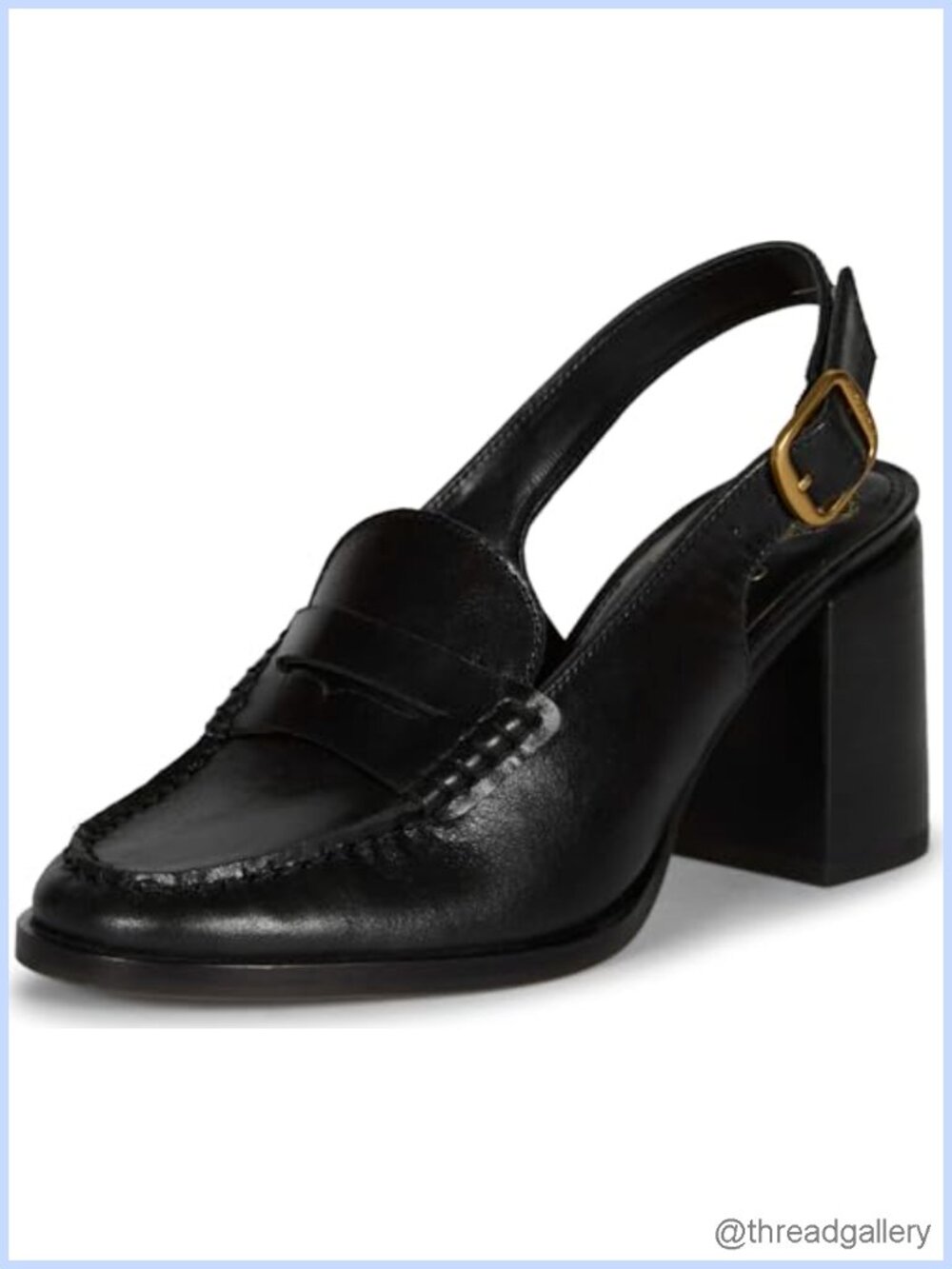 Womens Leather Slingback Block Heel Loafers Buckle Party Dress Shoes